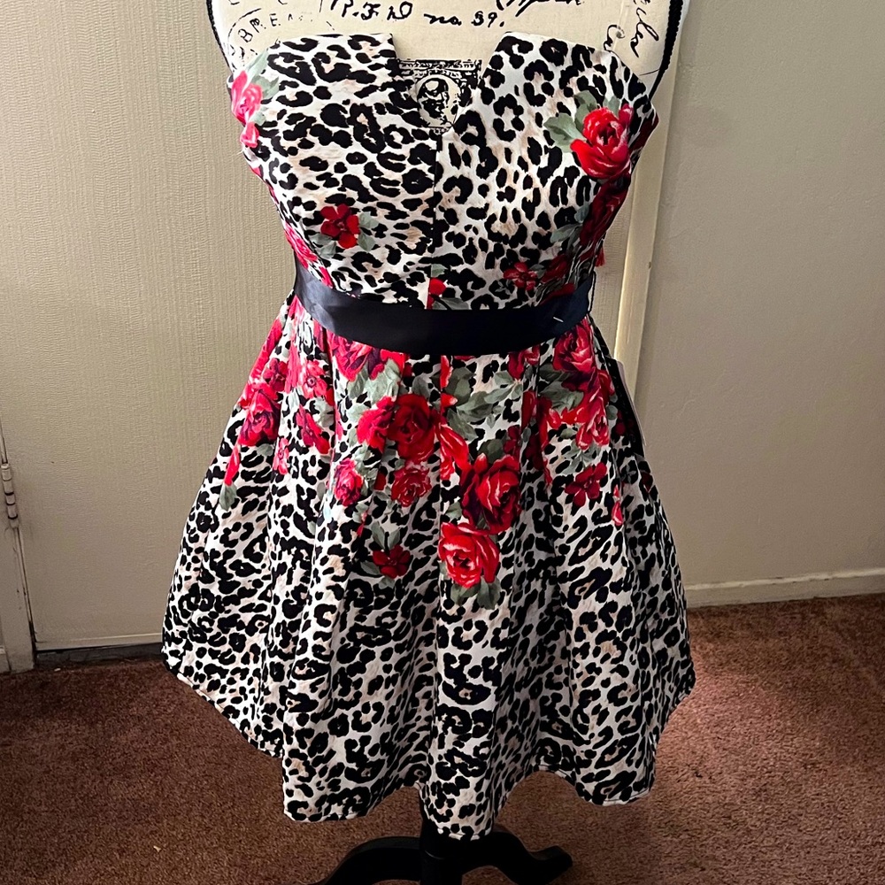 Teeze Me Rose and Leopard Print Party Dress w/ Pockets Size 7/8. Strapless. NWT